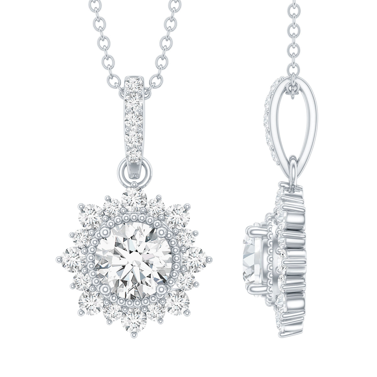 1 Carat Moissanite Vintage Inspired Necklace for Wedding D-VS1 92.5 Sterling Silver - Rosec Jewels
