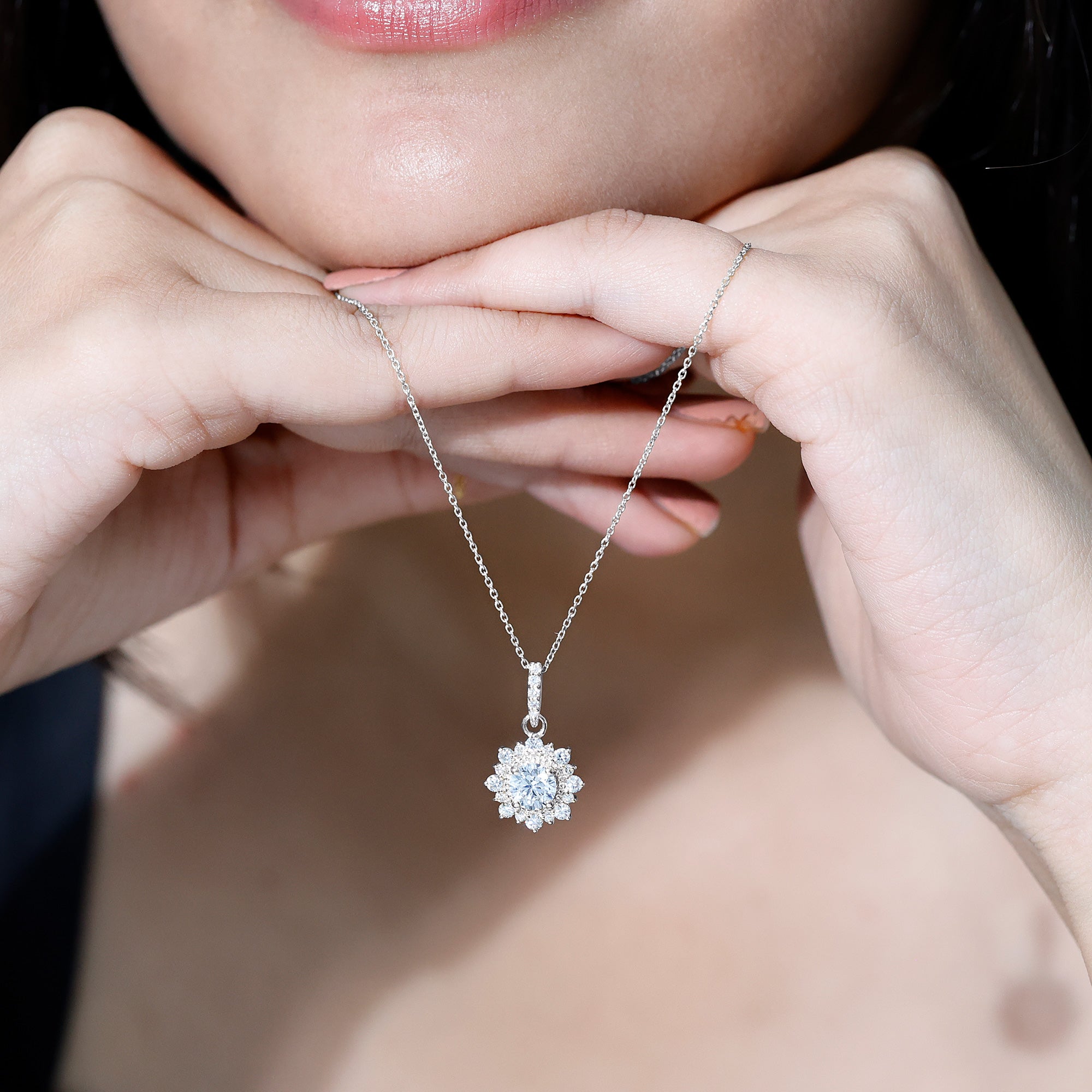 1 Carat Moissanite Vintage Inspired Necklace for Wedding D-VS1 92.5 Sterling Silver - Rosec Jewels