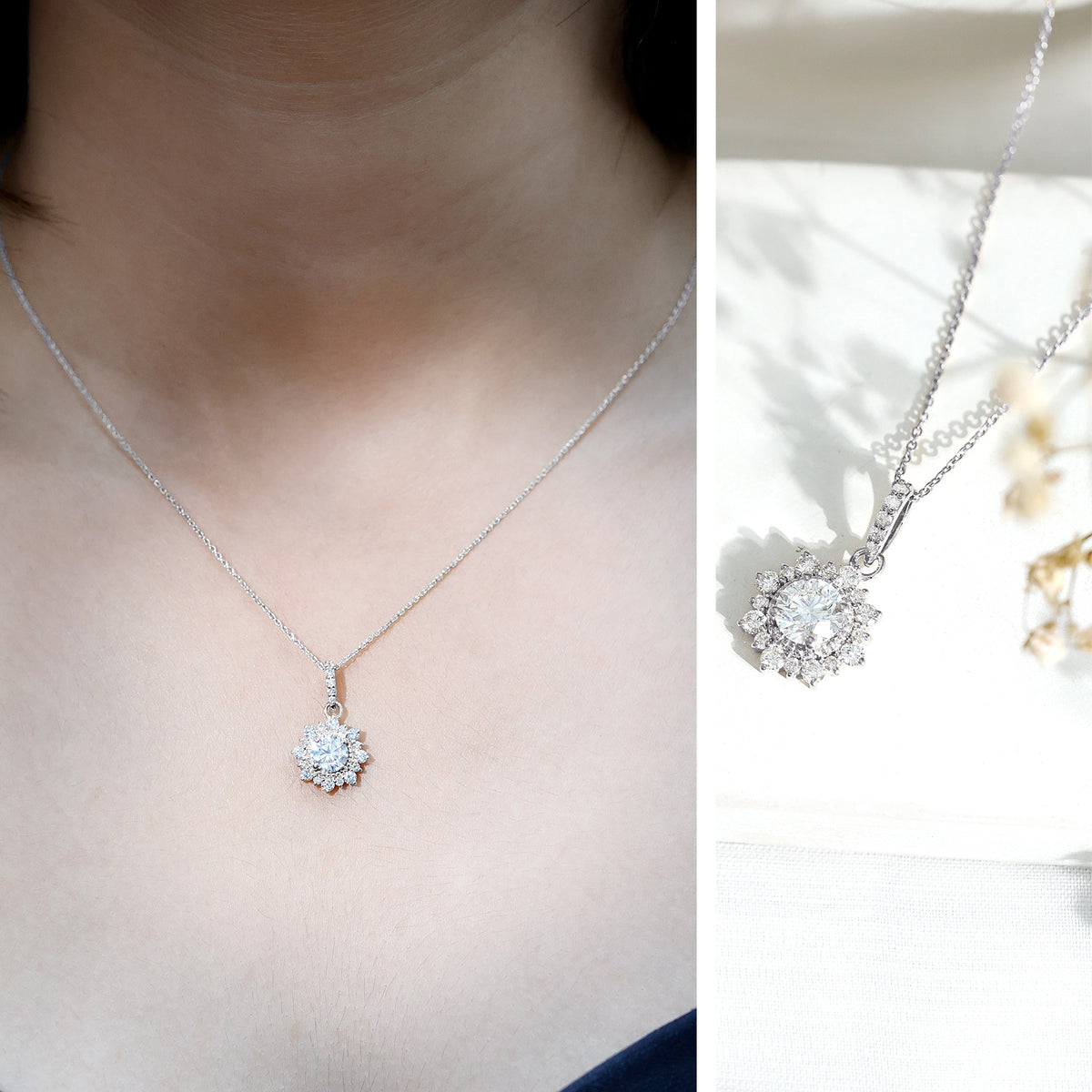 1 Carat Moissanite Vintage Inspired Necklace for Wedding D-VS1 92.5 Sterling Silver - Rosec Jewels