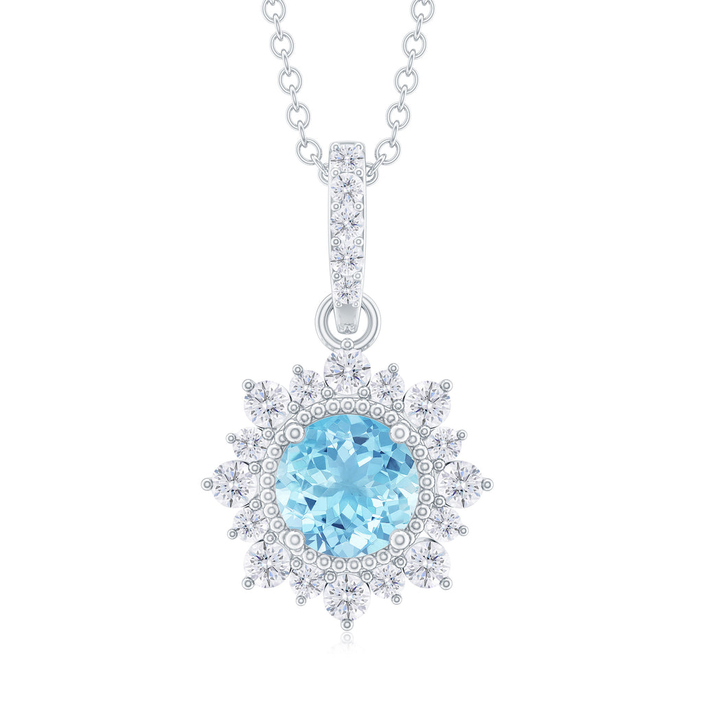 1.50 CT Natural Aquamarine Pendant with Diamond Halo Aquamarine - ( AAA ) - Quality - Rosec Jewels