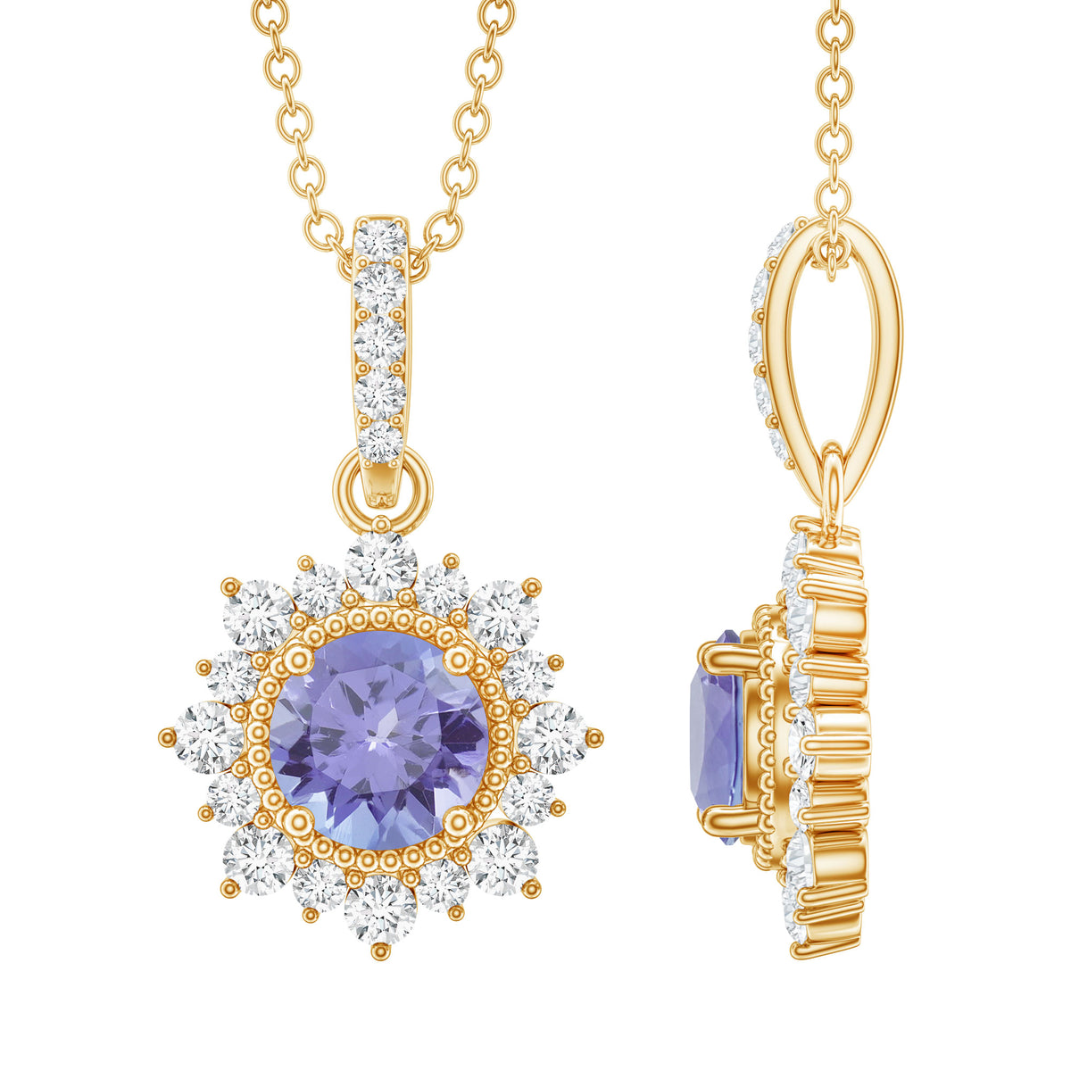 Round Tanzanite Bridal Necklace with Diamond Accent Bail AAA - Rosec Jewels