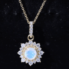 Natural 0.8 Ethiopian Opal Flower Necklace with Diamond Halo AAA - Rosec Jewels