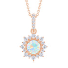 Real Ethiopian Opal Beaded Pendant Necklace with Diamond Halo Ethiopian Opal - ( AAA ) - Quality - Rosec Jewels