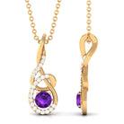 Designer Amethyst and Diamond Teardrop Pendant Necklace AAA - Rosec Jewels
