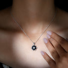 Heart Shape Created Black Diamond and Diamond Flower Pendant Lab Created Black Diamond - ( AAAA ) - Quality - Rosec Jewels