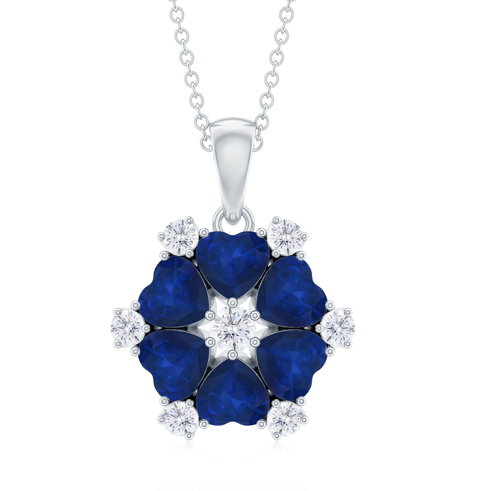 2.5 CT Heart Shape Blue Sapphire and Diamond Flower Pendant Blue Sapphire - ( AAA ) - Quality - Rosec Jewels