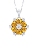 1.75 CT Heart Shape Citrine and Diamond Flower Pendant Citrine - ( AAA ) - Quality - Rosec Jewels