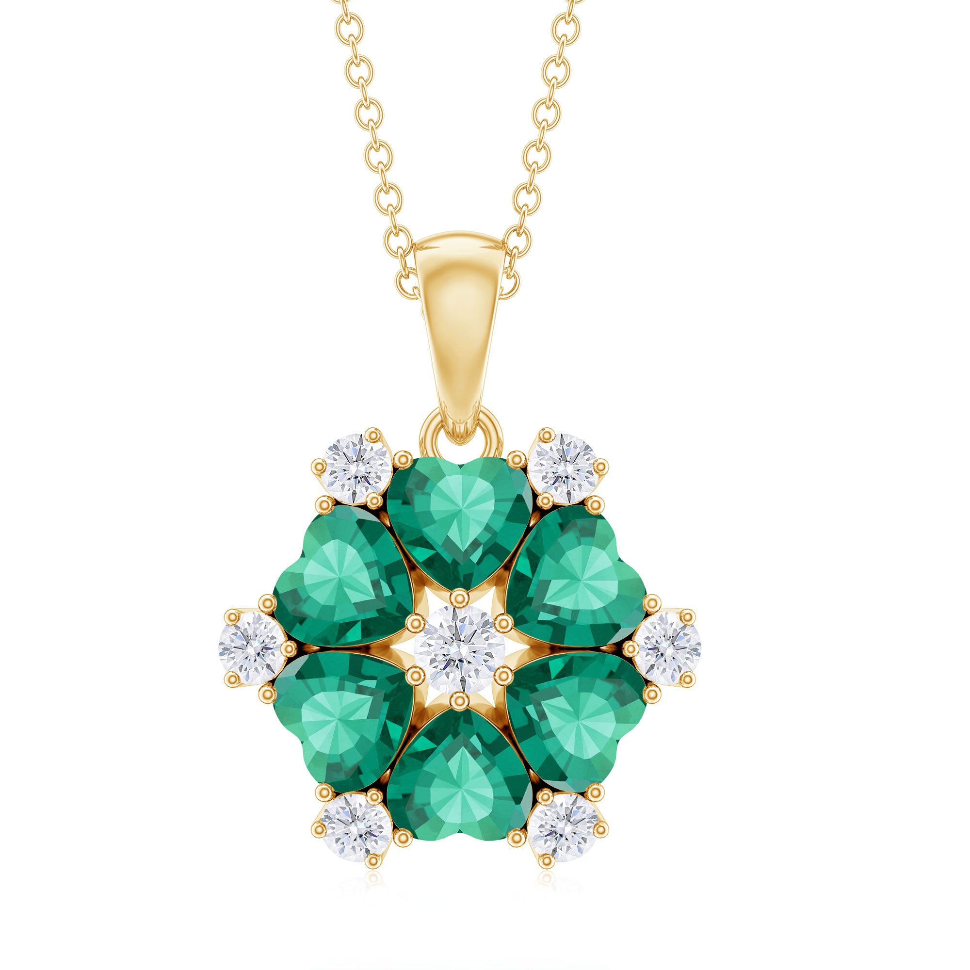 2 CT Heart Shape Created Emerald and Diamond Flower Pendant Lab Created Emerald - ( AAAA ) - Quality - Rosec Jewels