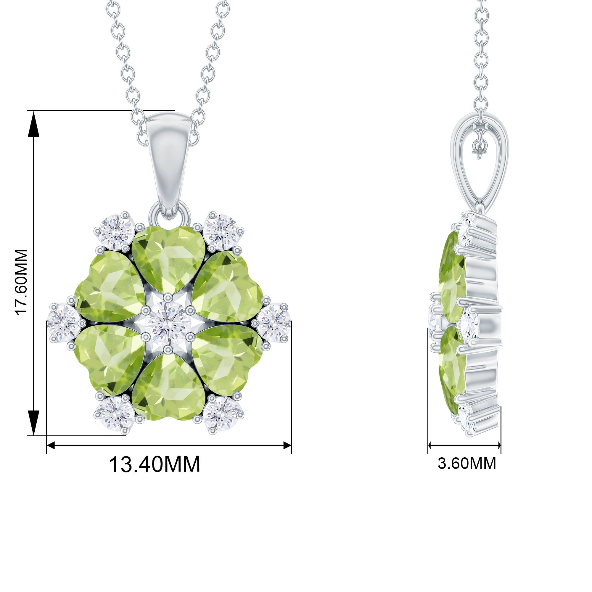 Heart Shape Peridot and Diamond Flower Pendant Peridot - ( AAA ) - Quality - Rosec Jewels