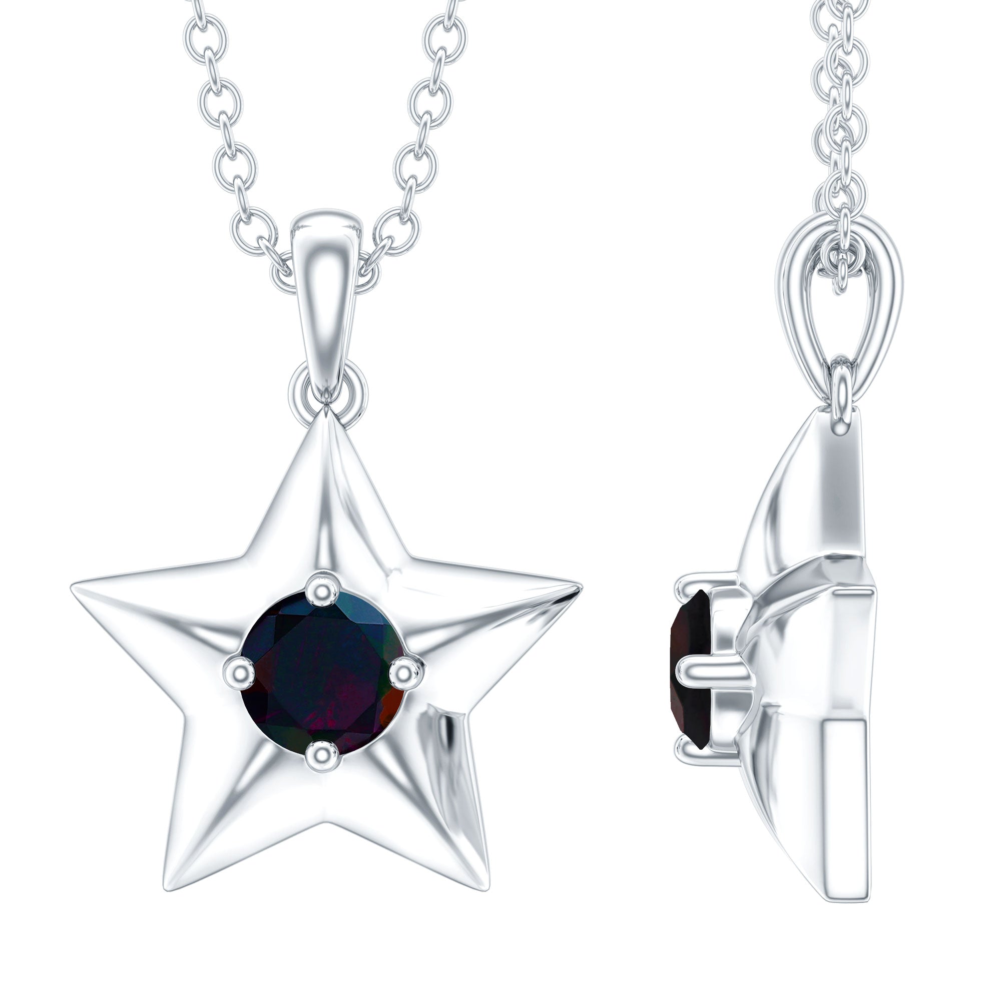 Real Half Carat Black Opal Star Pendant Necklace for Women AAA - Rosec Jewels