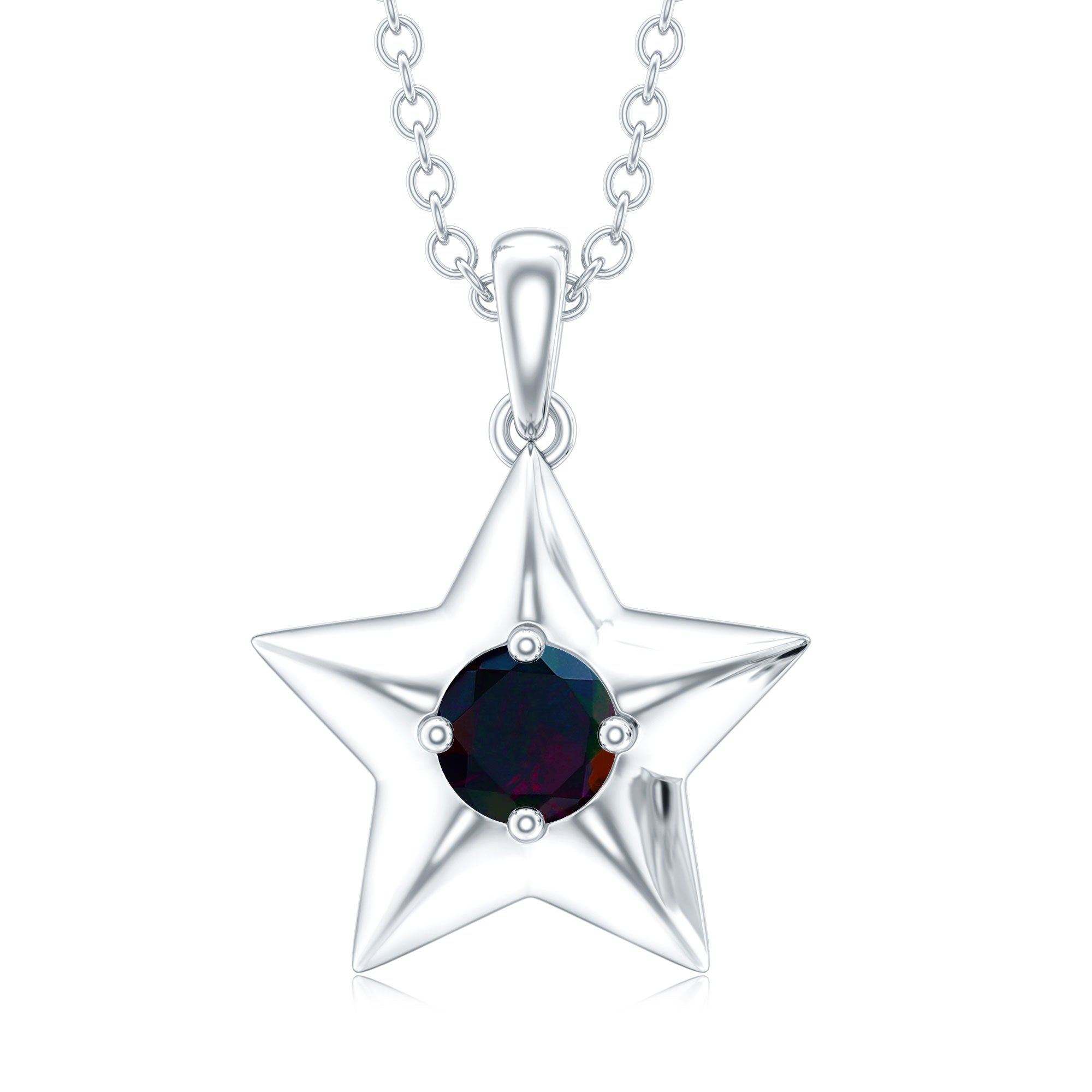Real Half Carat Black Opal Star Pendant Necklace for Women AAA - Rosec Jewels