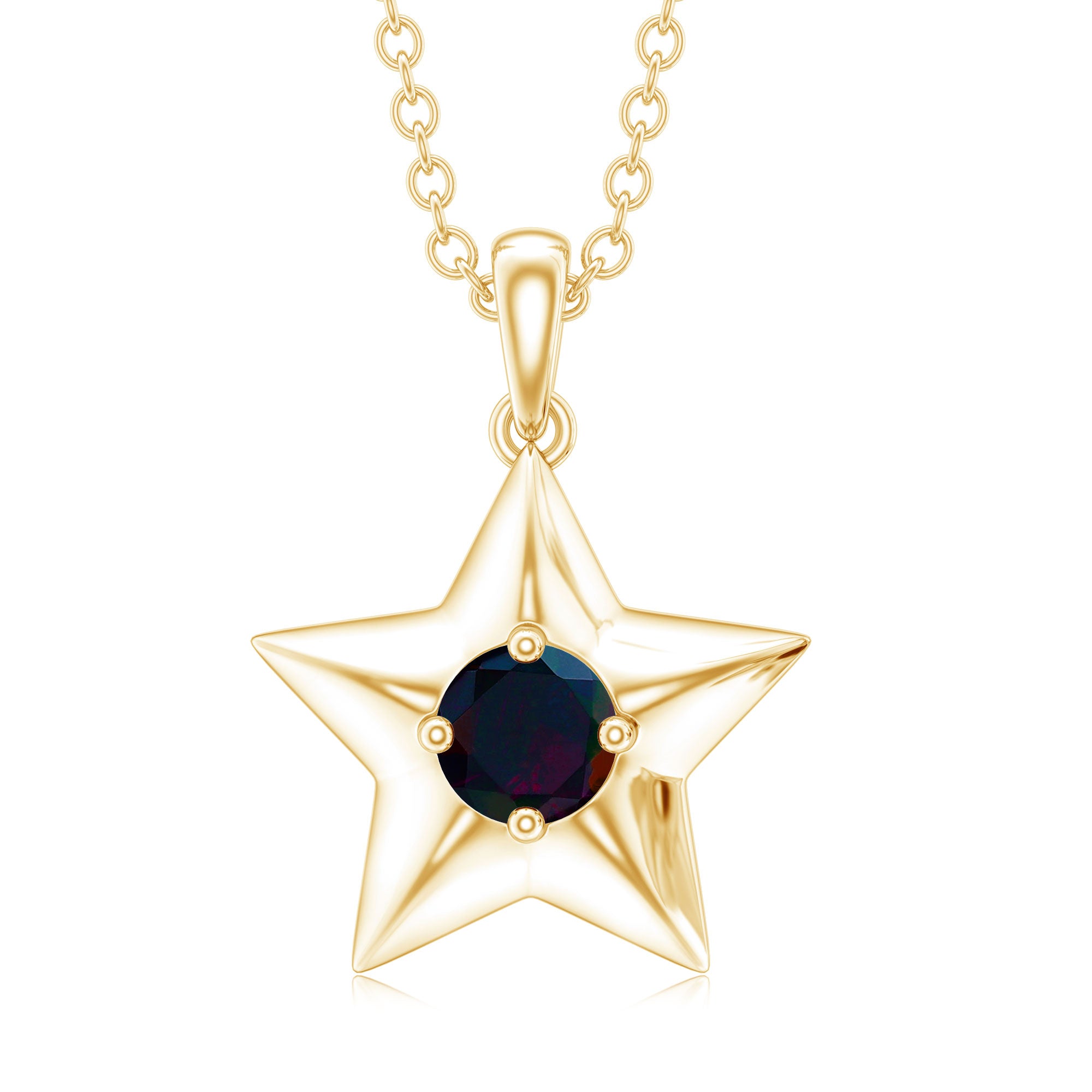 Real Half Carat Black Opal Star Pendant Necklace for Women AAA - Rosec Jewels