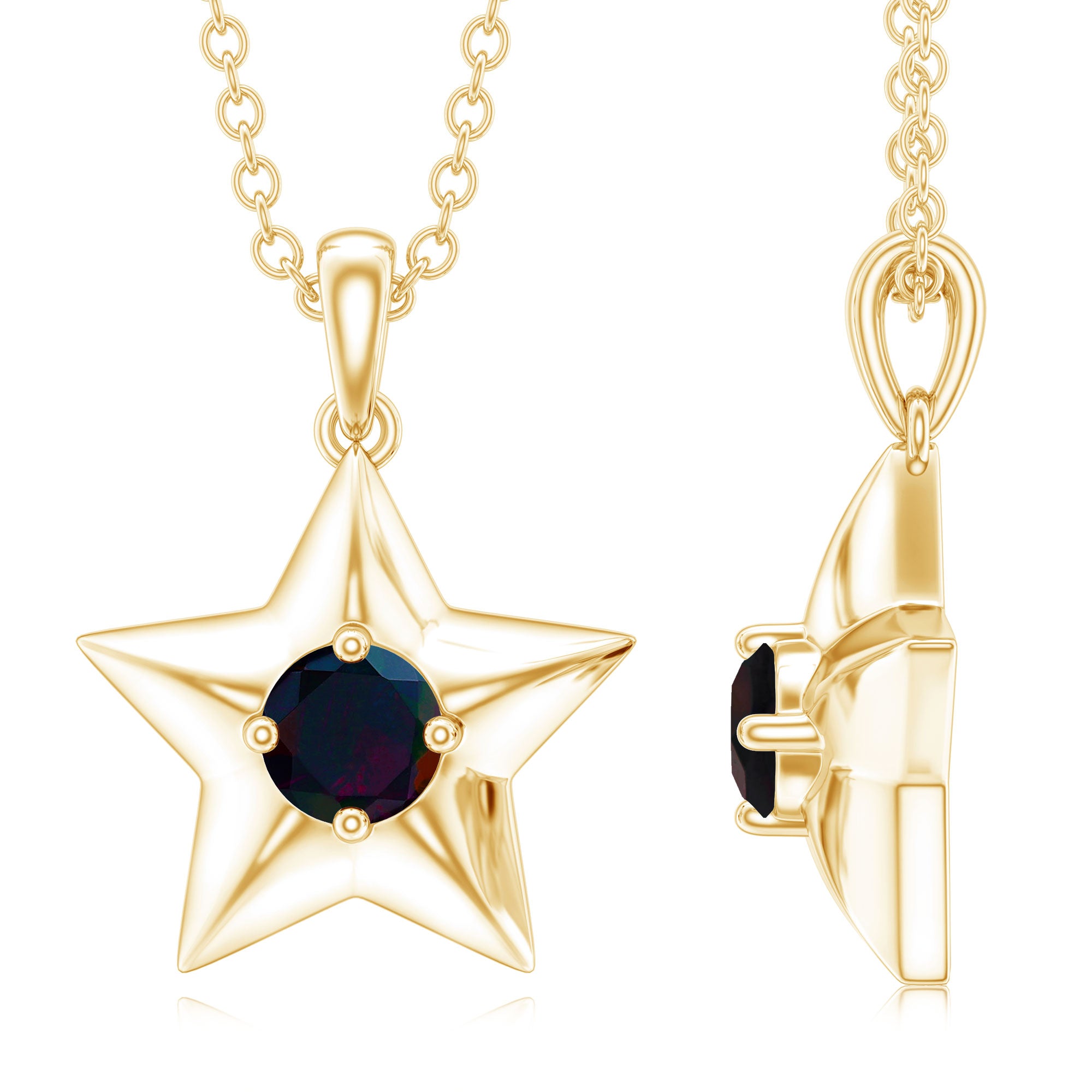 Real Half Carat Black Opal Star Pendant Necklace for Women AAA - Rosec Jewels