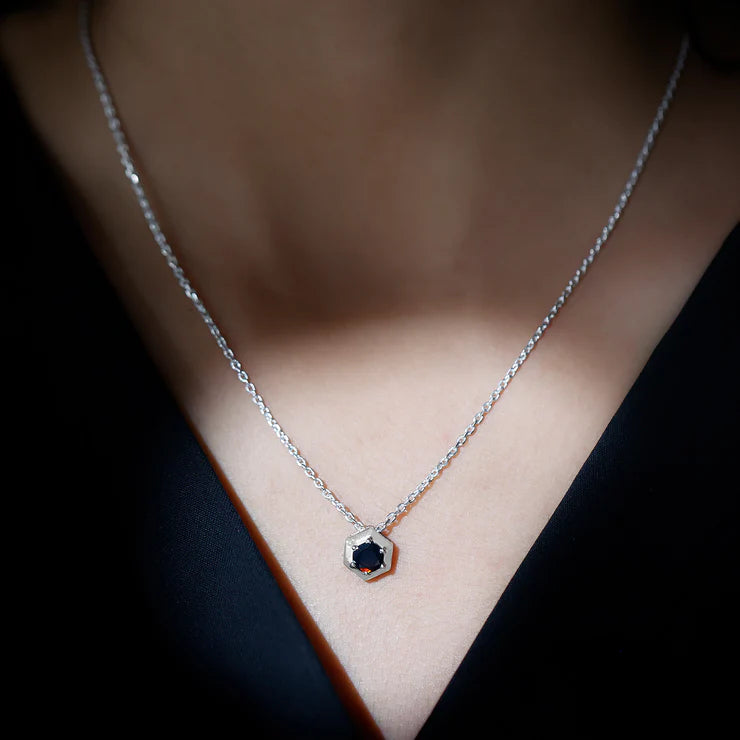 Natural Black Opal Hexagon Pendant Necklace With Chain AAA - Rosec Jewels