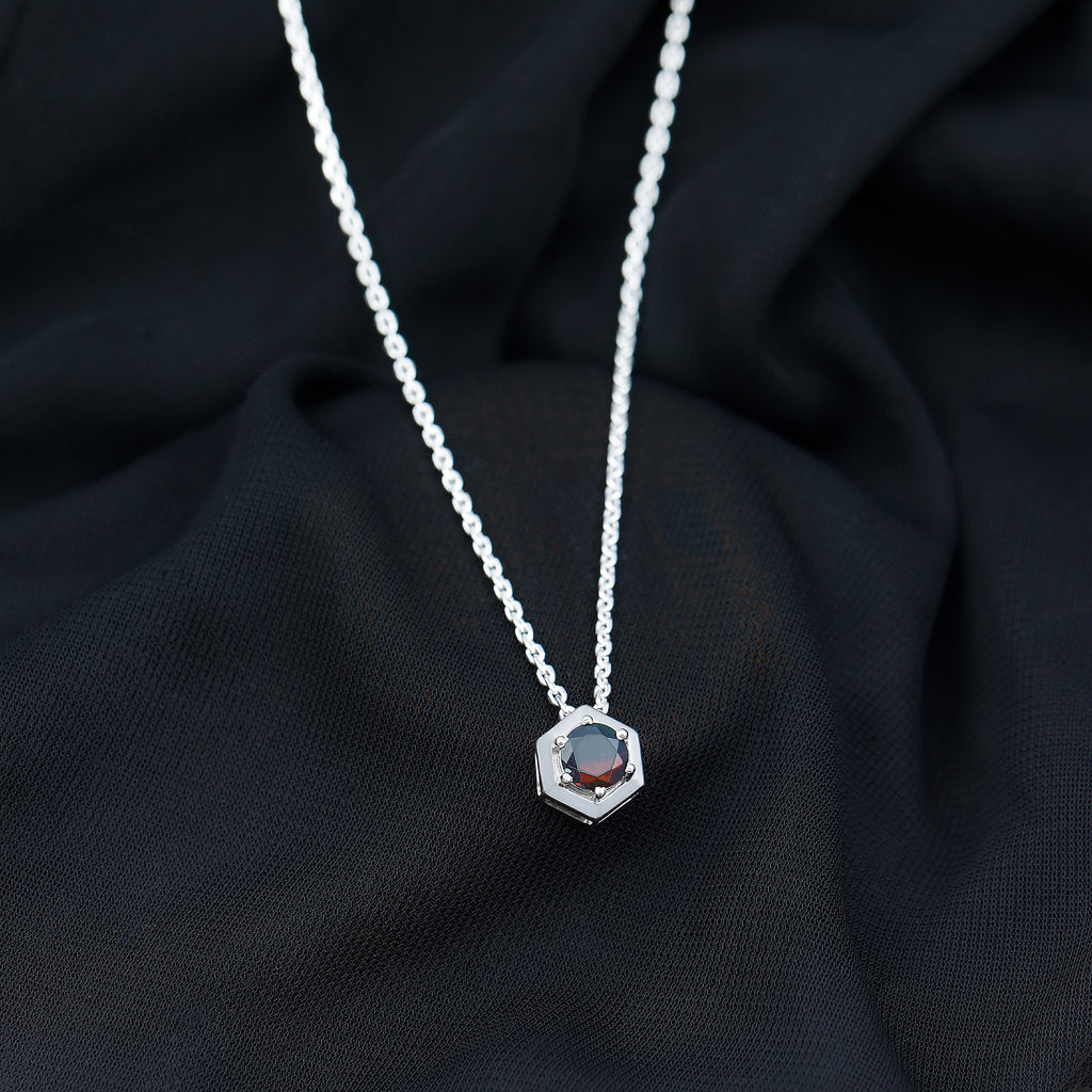 3/4 CT Solitaire Black Opal Silver Hexagon Pendant Necklace - Rosec Jewels