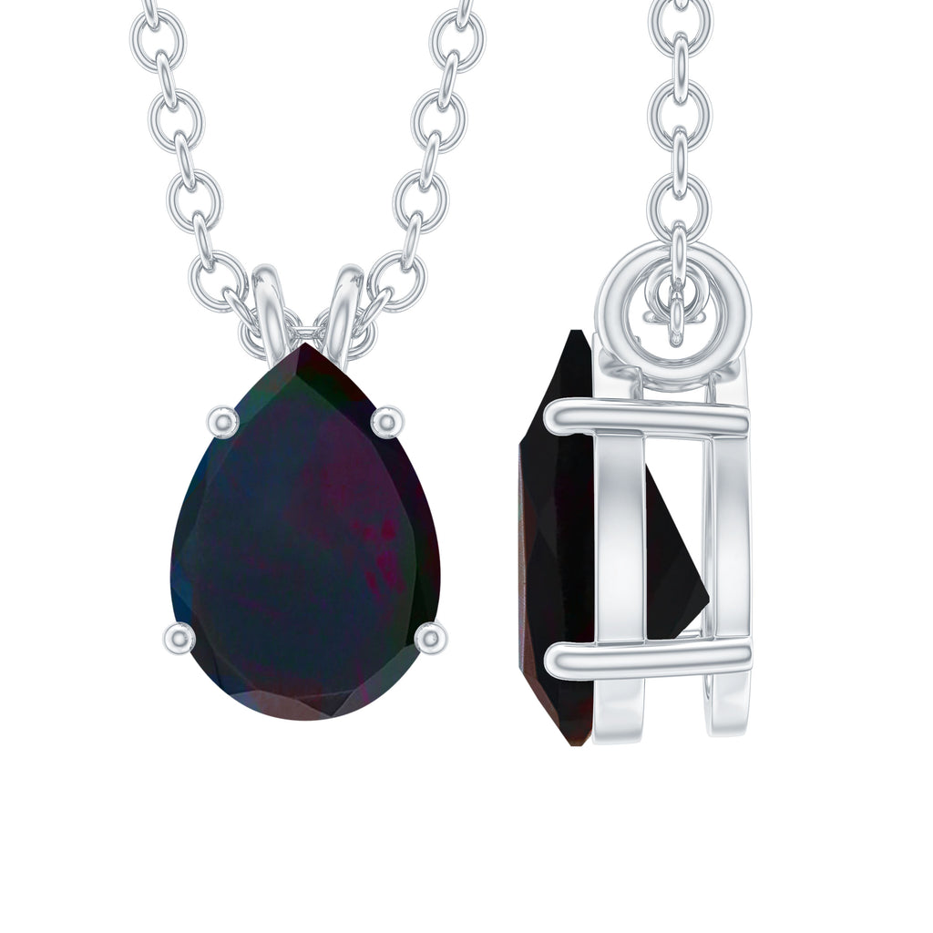 Pear Cut Natural Black Opal Solitaire Pendant in Gold Black Opal - ( AAA ) - Quality - Rosec Jewels