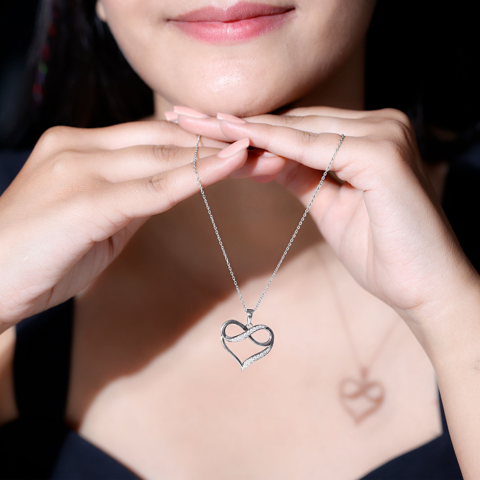 Certified Moissanite Heart and Infinity Necklace with Silver Chain D-VS1 92.5 Sterling Silver - Rosec Jewels