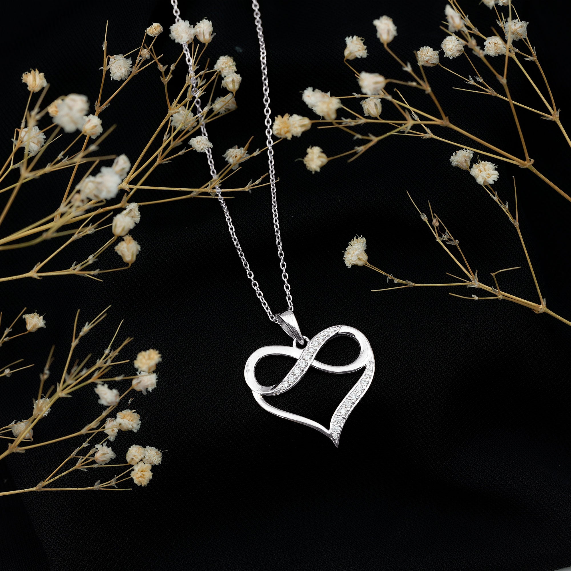 Certified Moissanite Heart and Infinity Necklace with Silver Chain D-VS1 92.5 Sterling Silver - Rosec Jewels