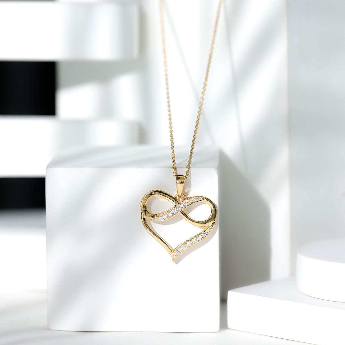Certified Moissanite Heart and Infinity Necklace with Silver Chain D-VS1 14K Yellow Gold Plated Silver - Rosec Jewels