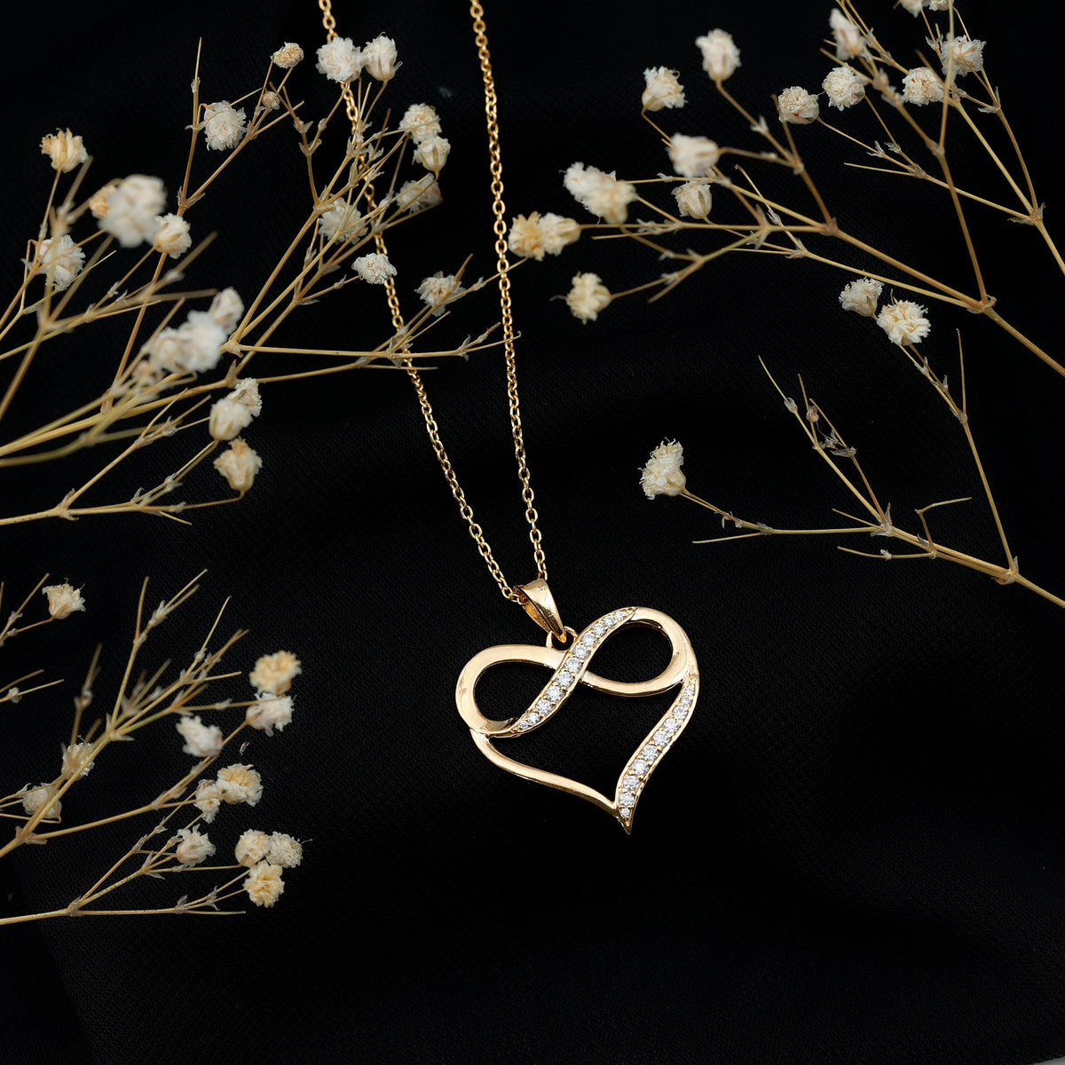 Certified Moissanite Heart and Infinity Necklace with Silver Chain D-VS1 14K Yellow Gold Plated Silver - Rosec Jewels