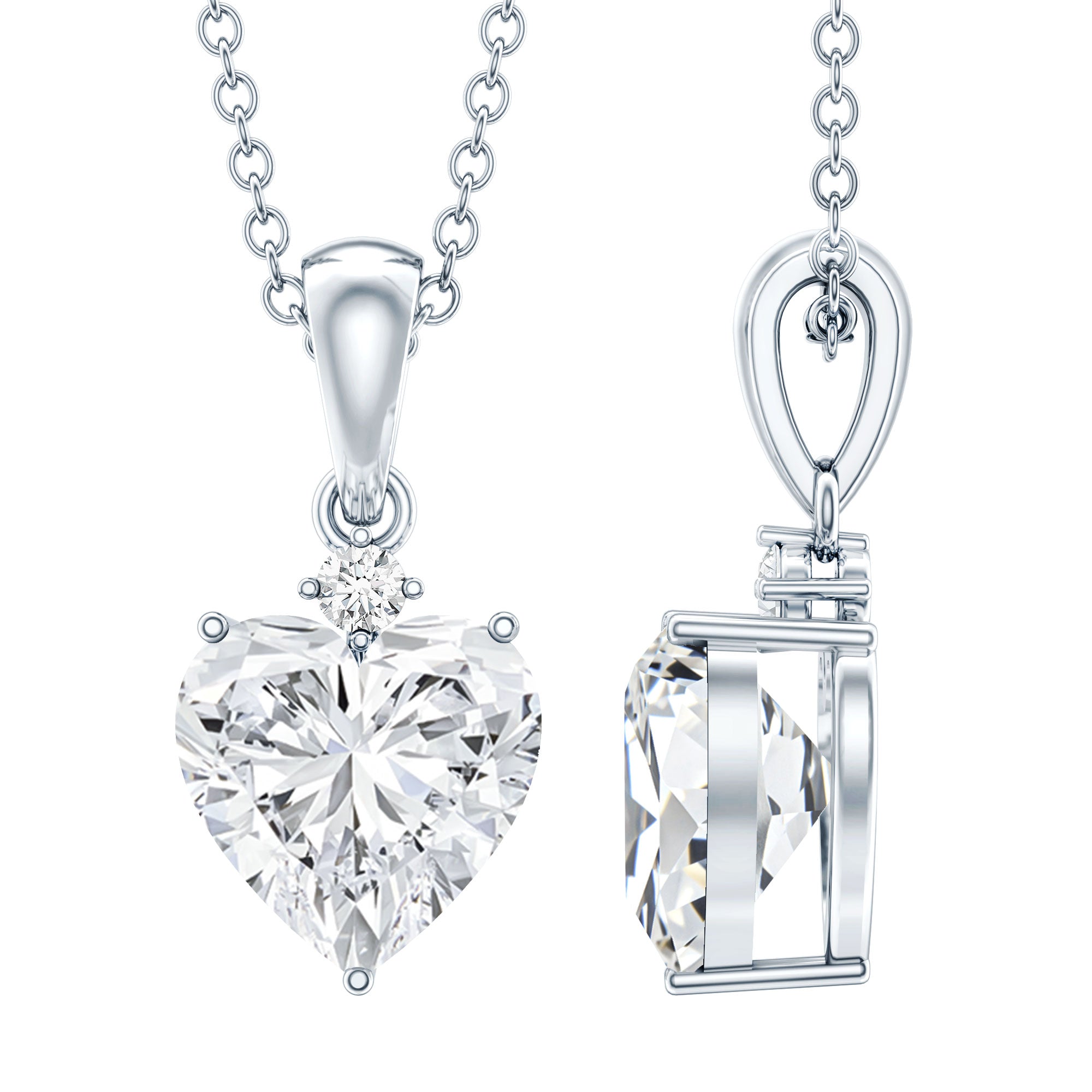 Sterling Silver 2 Carat Moissanite Heart Pendant Necklace D-VS1 92.5 Sterling Silver - Rosec Jewels