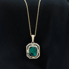 Vintage Inspired Octagon Cut Created Emerald and Moissanite Pendant Lab Created Emerald - ( AAAA ) - Quality - Rosec Jewels