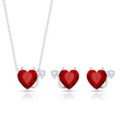 Lab Grown Ruby Heart Necklace And Earrings Set With Diamond AAAA - Rosec Jewels