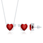 Lab Grown Ruby Heart Necklace And Earrings Set With Diamond AAAA - Rosec Jewels