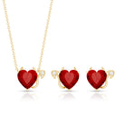 Lab Grown Ruby Heart Necklace And Earrings Set With Diamond AAAA - Rosec Jewels