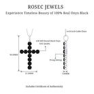 Certified Real Black Onyx Cross Pendant Necklace with Silver Chain AAA 92.5 Sterling Silver - Rosec Jewels
