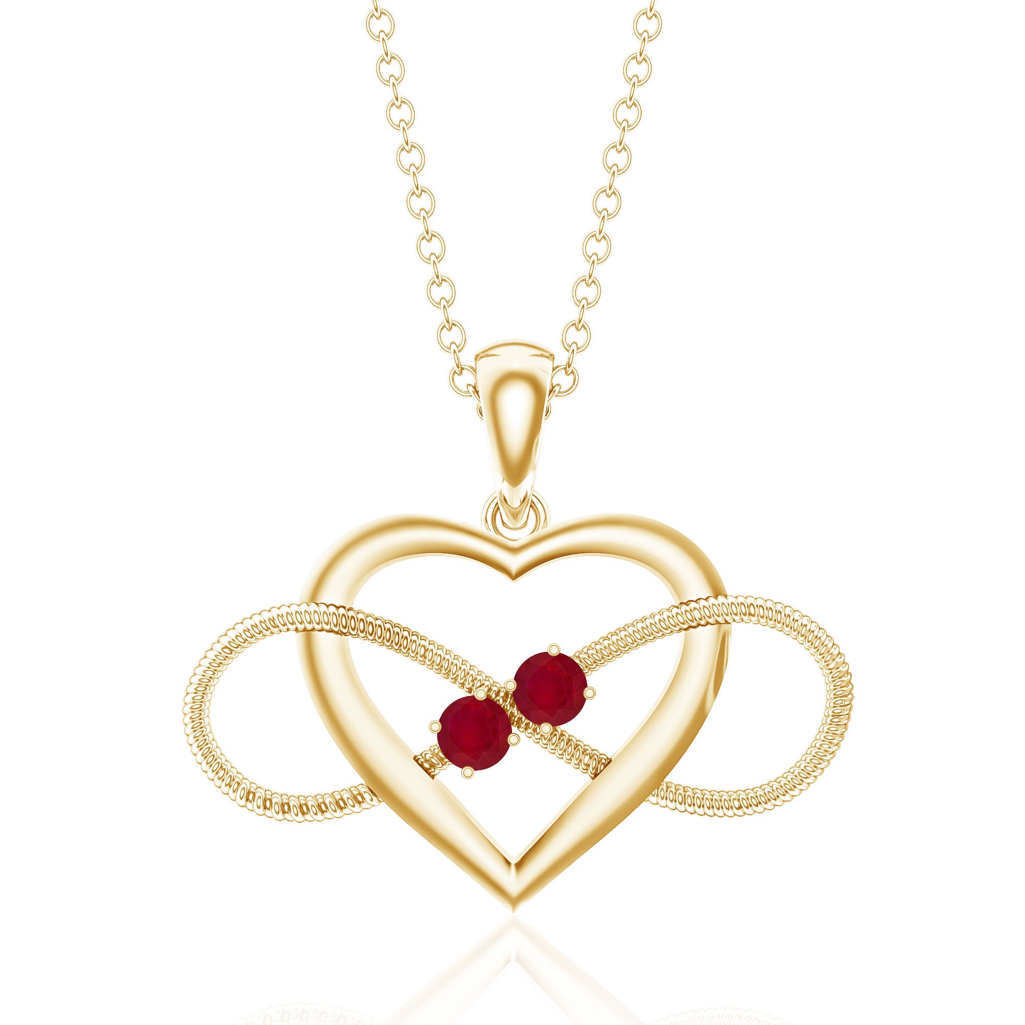 Unique Heart Infinity Pendant Necklace with Ruby AAA - Rosec Jewels
