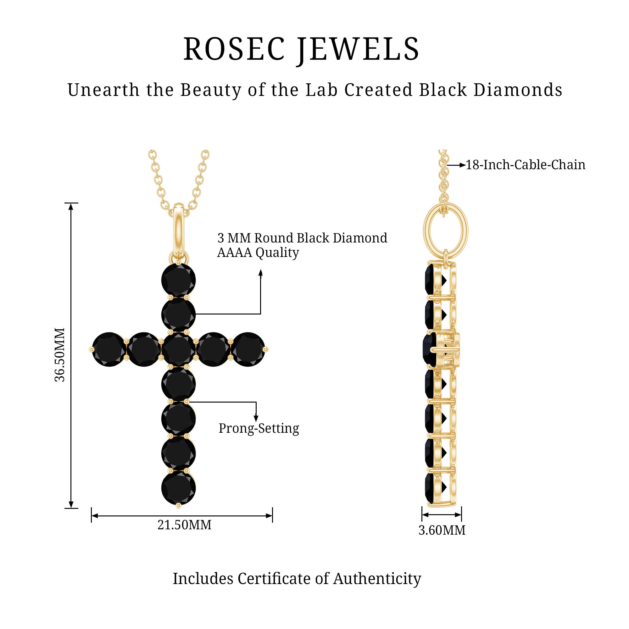 Lab Created Black Diamond Cross Pendant Necklace – Rosec Jewels