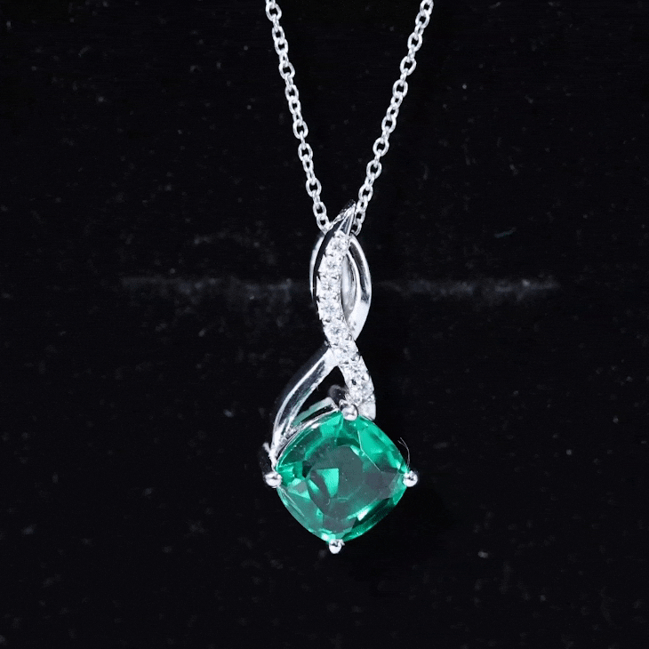 Cushion Cut Created Emerald Solitaire Infinity Pendant with Moissanite Lab Created Emerald - ( AAAA ) - Quality - Rosec Jewels