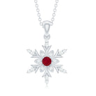 Natural Ruby and Diamond Snowflake Pendant Necklace AAA - Rosec Jewels