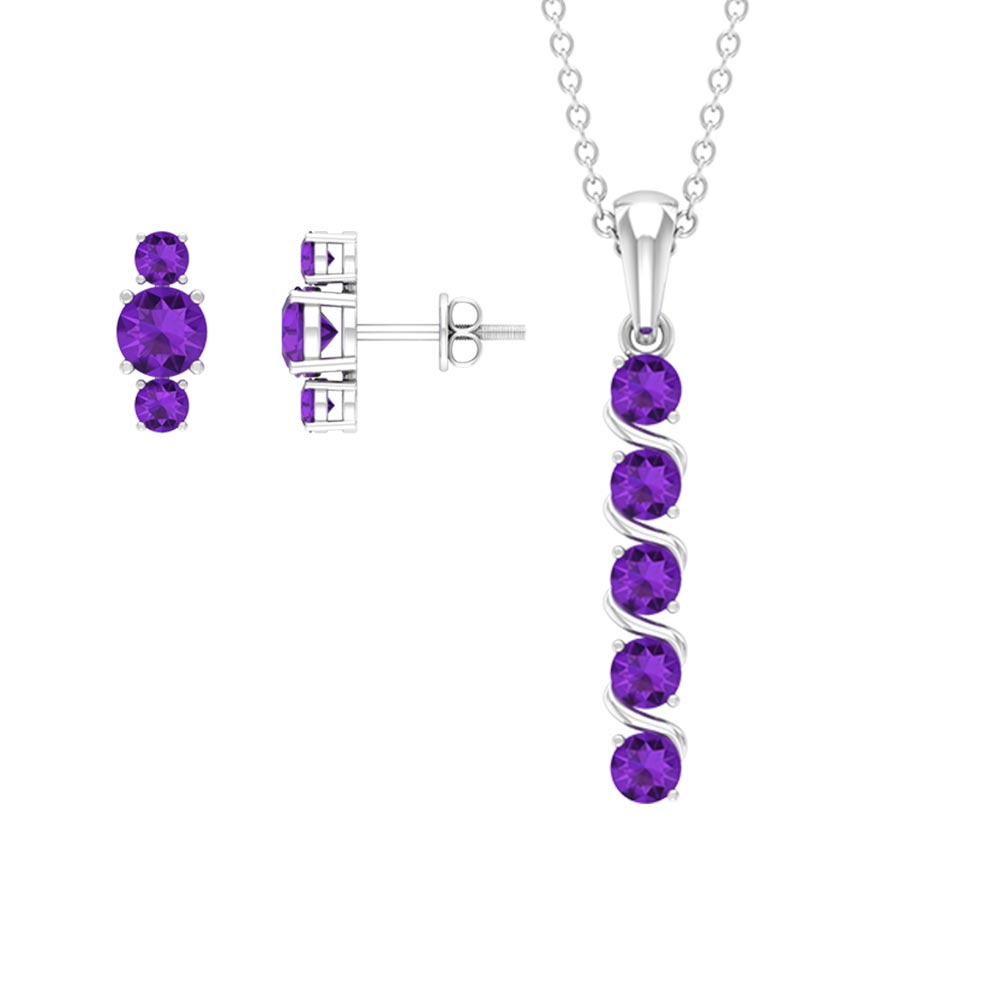 Rosec Jewels - 1.75 CT Amethyst Silver Bar Necklace and Earring Set