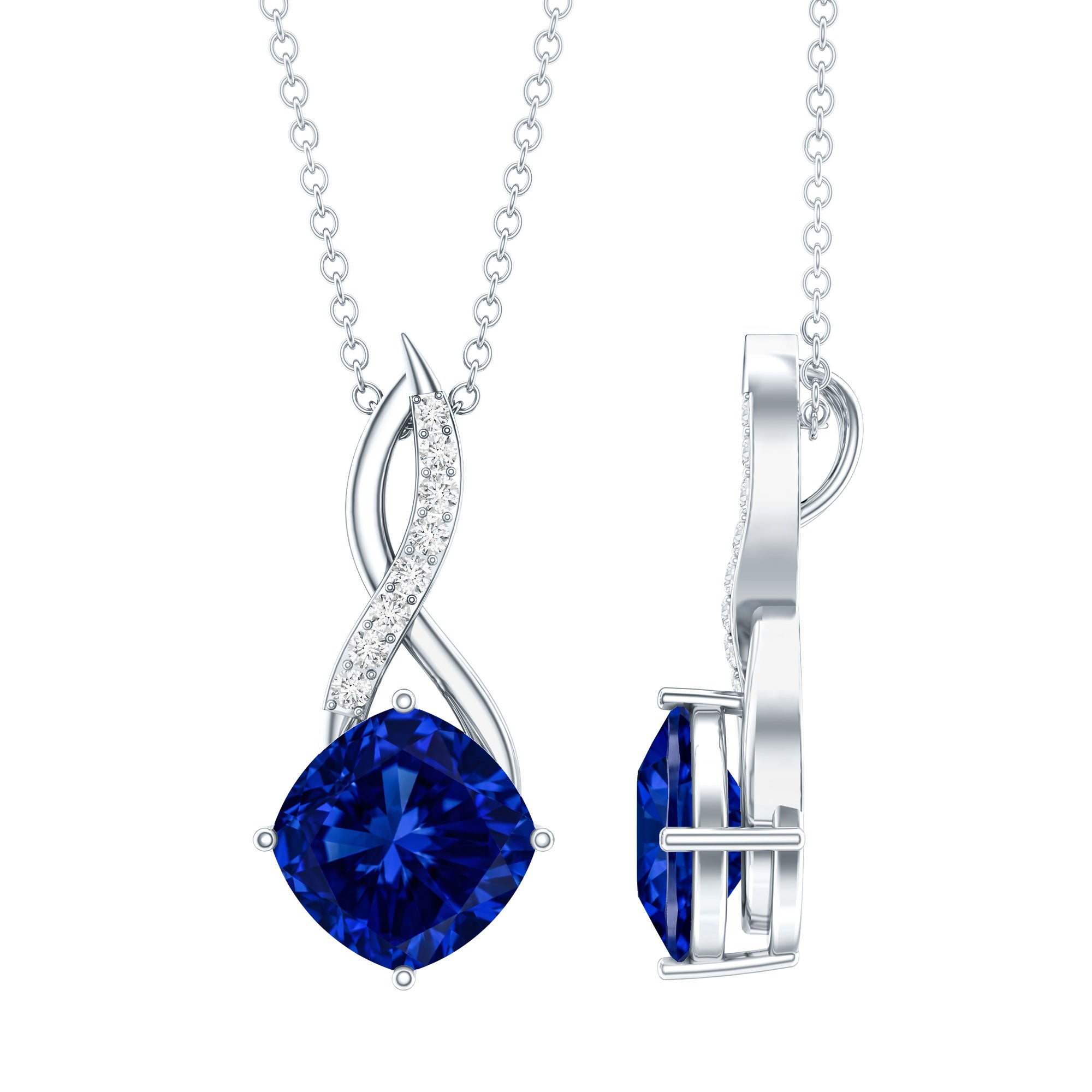 2.7 Carat Cushion Cut Lab Created Blue Sapphire Diamond Infinity