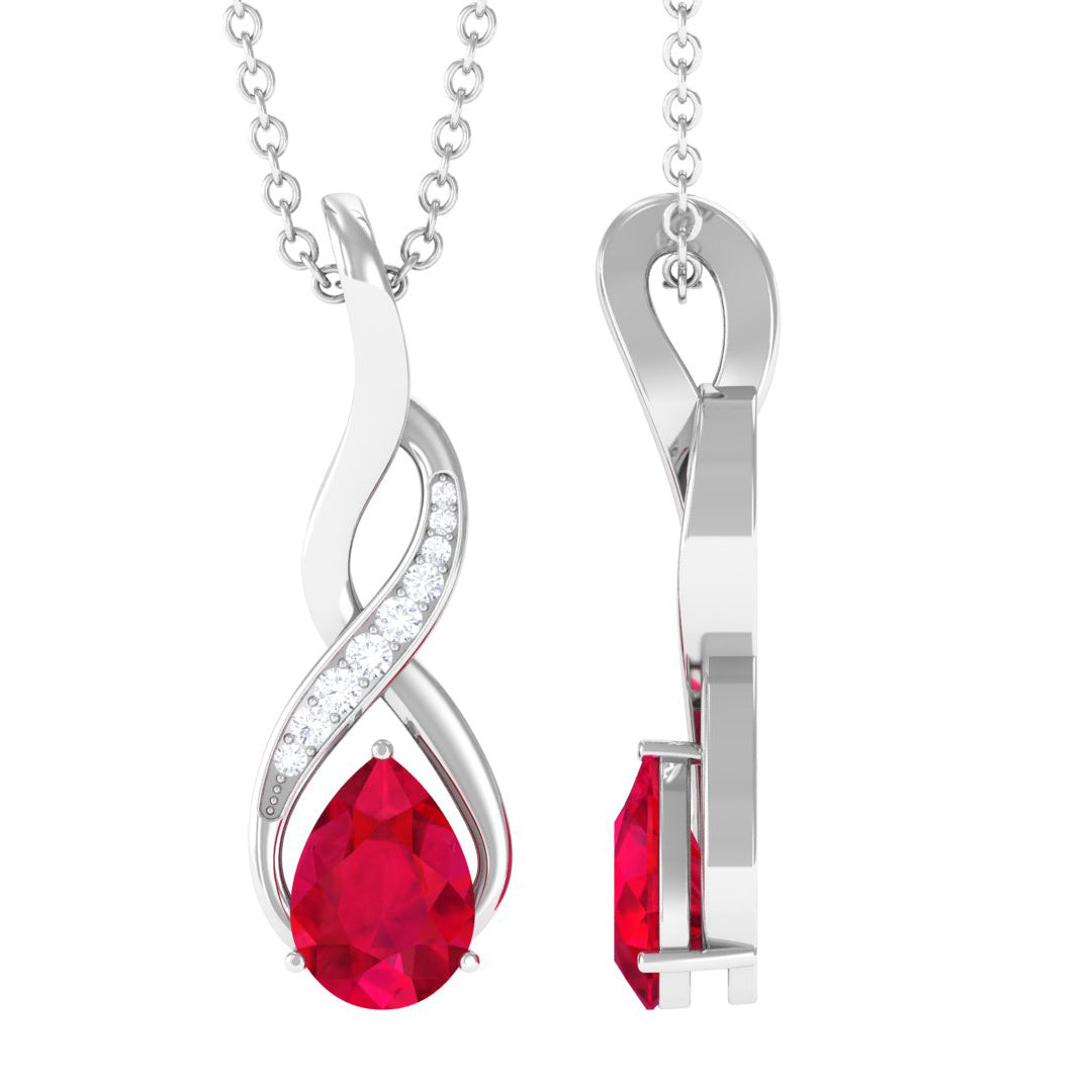 3/4 CT Created Ruby Teardrop Silver Infinity Pendant with Moissanite - Rosec Jewels