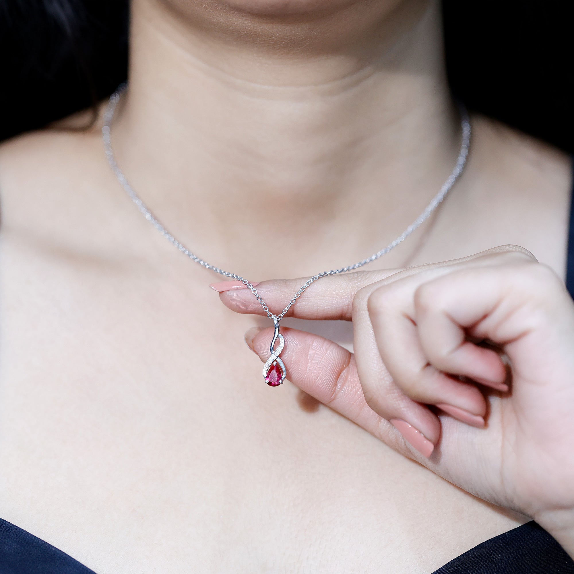 Lab Grown Ruby Teardrop Infinity Necklace with Chain – Rosec Jewels