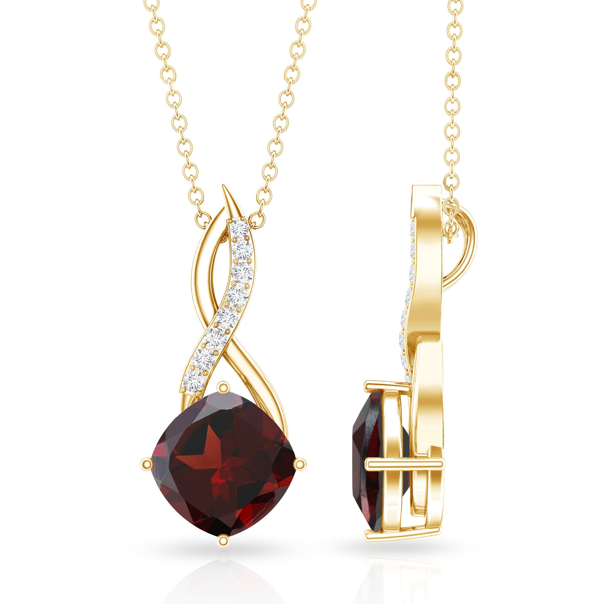 3.2 Carat Cushion Garnet Drop Infinity Necklace with Diamond AAA - Rosec Jewels