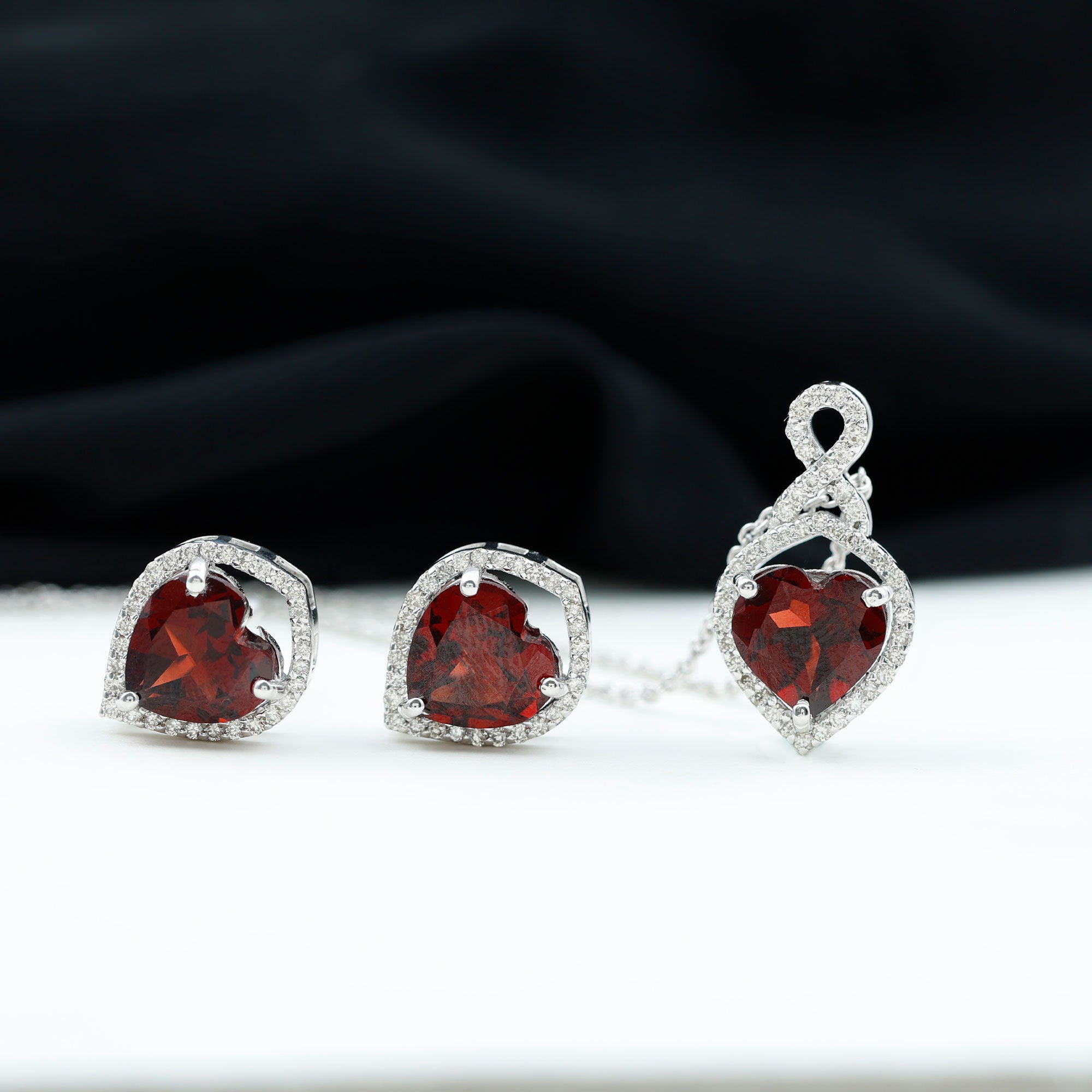 Garnet and Diamond Infinity Heart Jewelry Set Garnet - ( AAA ) - Quality - Rosec Jewels