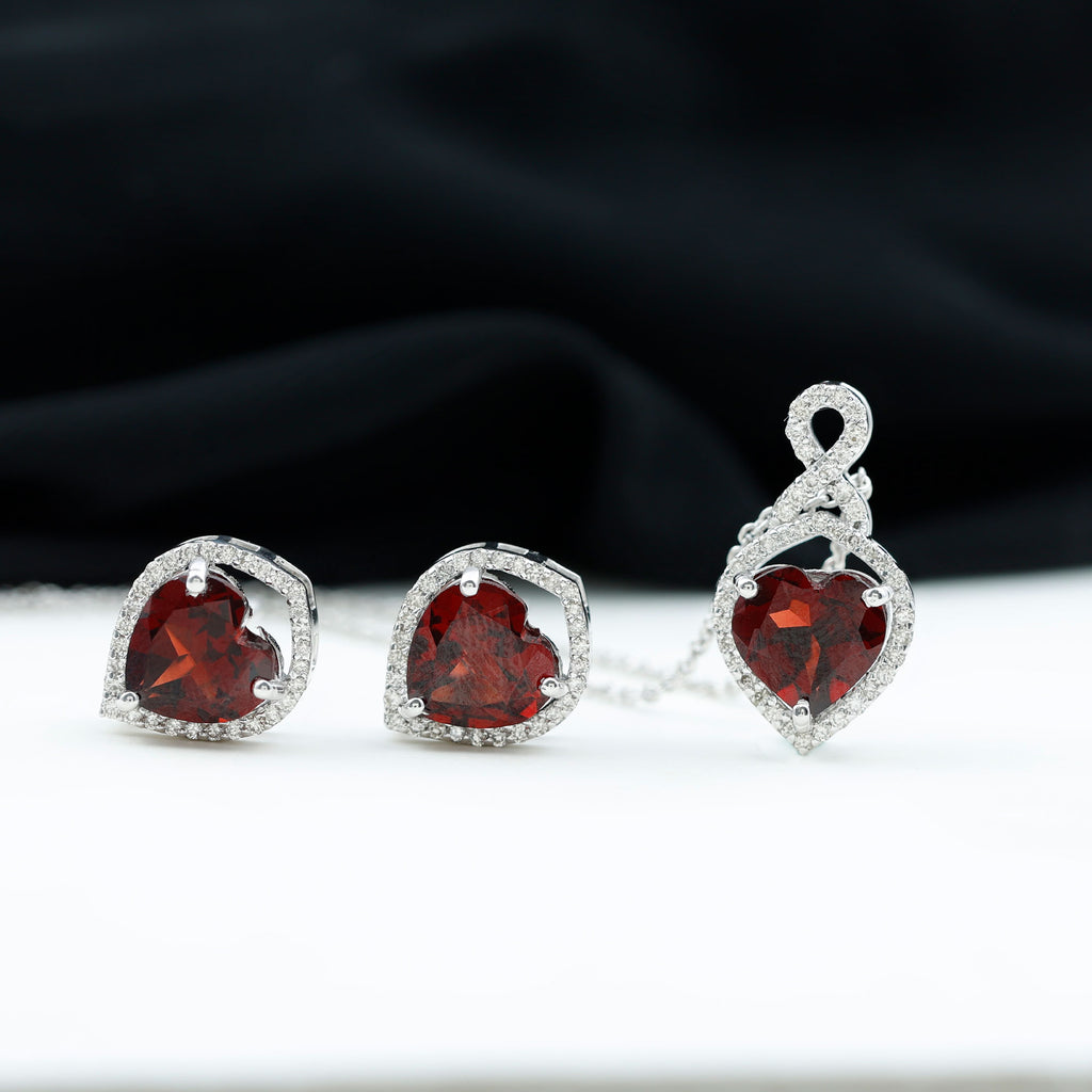 Rosec Jewels - Garnet and Diamond Infinity Heart Jewelry Set