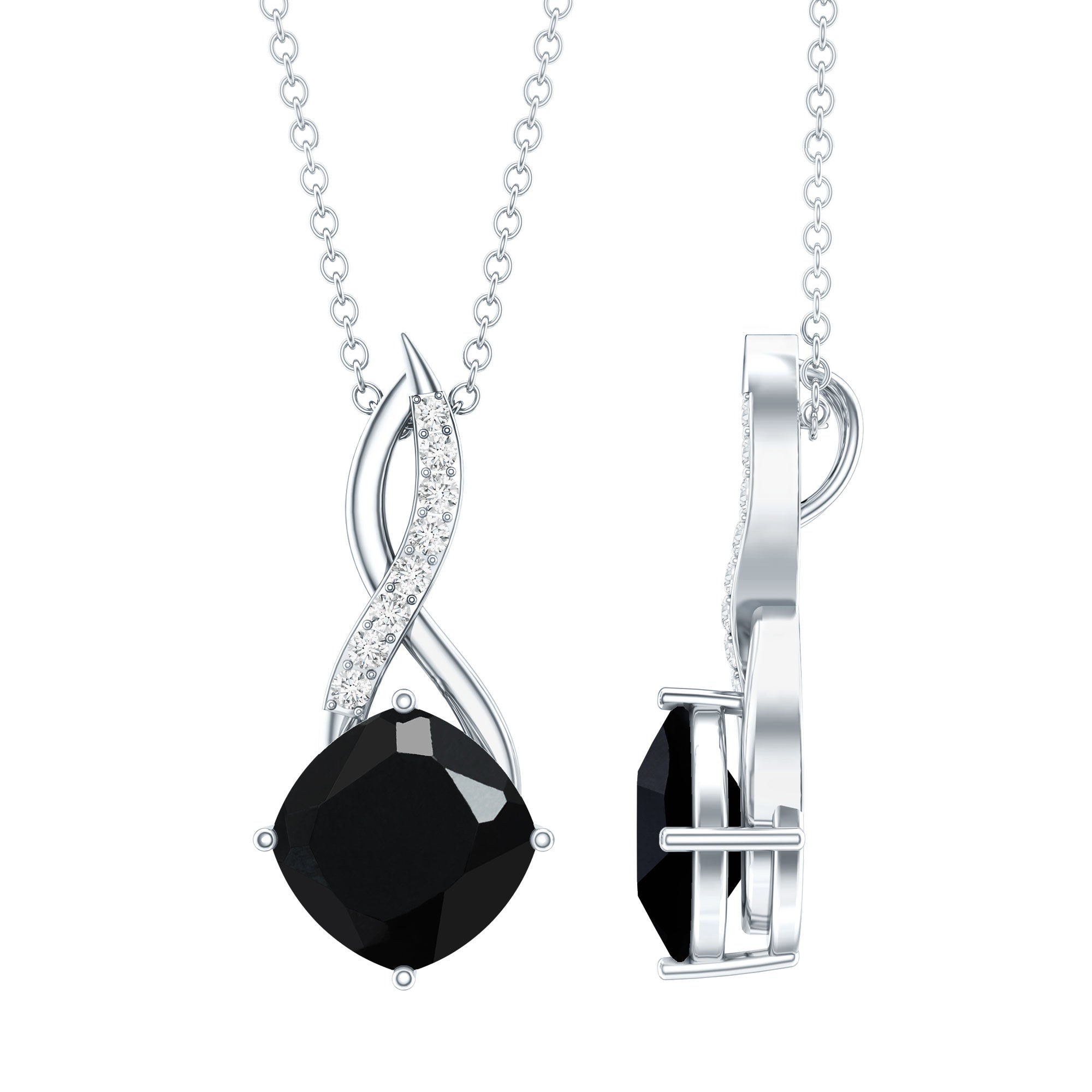 2.83 Carat Cushion Lab Grown Black Diamond Infinity Necklace AAAA ( Synthetic ) - Rosec Jewels