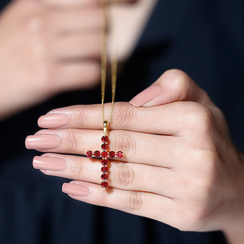 3.75 CT Simple Garnet Holy Cross Pendant Garnet - ( AAA ) - Quality - Rosec Jewels