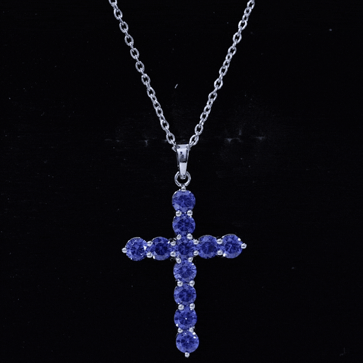 Simple Created Blue Sapphire Cross Pendant Necklace AAAA - Rosec Jewels