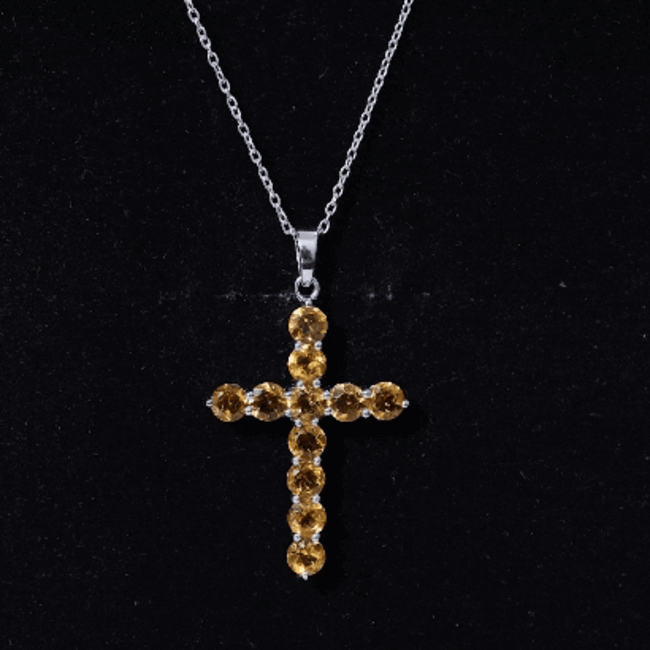 Natural Citrine Silver Cross Necklace with Chain AAA 92.5 Sterling Silver - Rosec Jewels