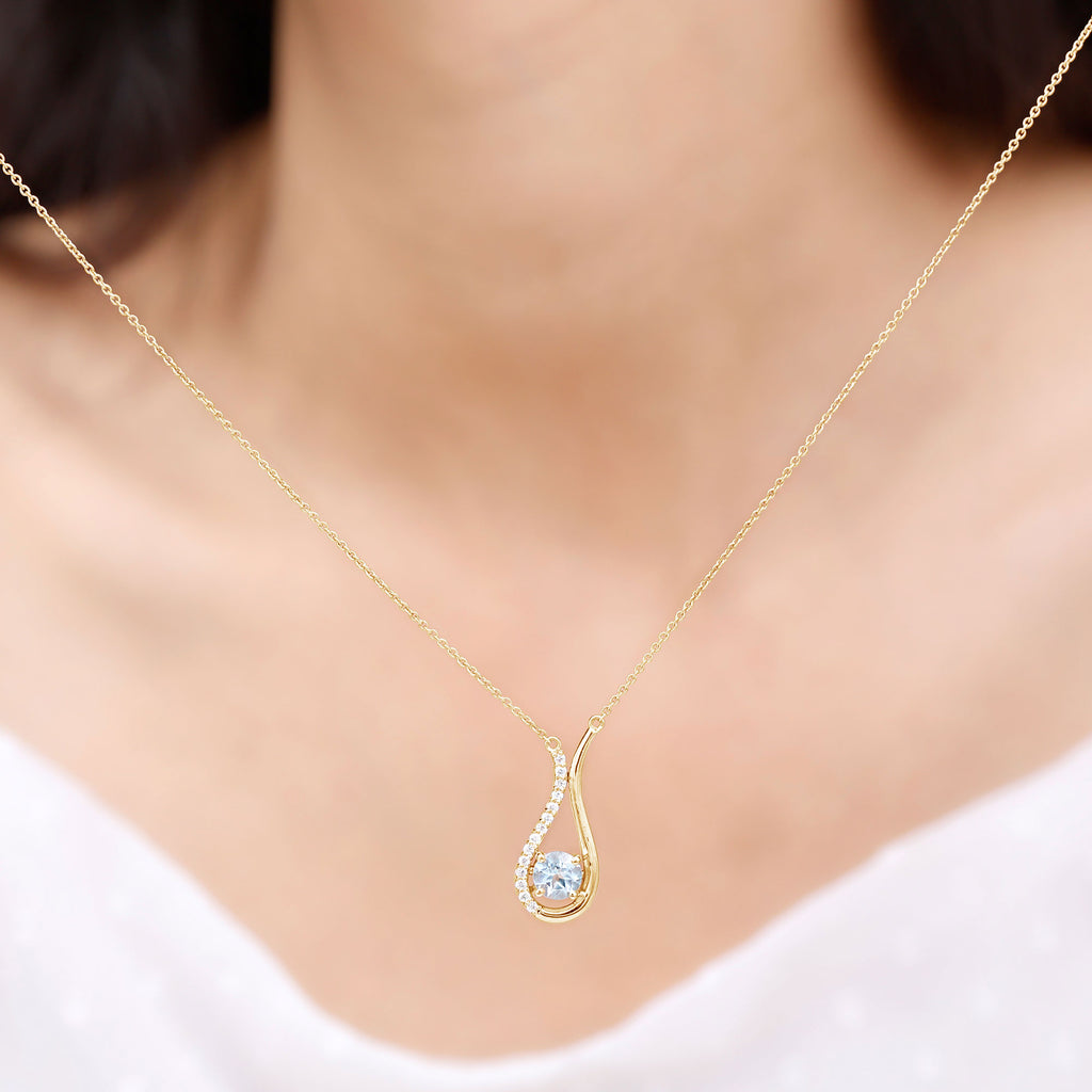 1 CT Sky Blue Topaz and Diamond Teardrop Pendant Necklace Sky Blue Topaz - ( AAA ) - Quality - Rosec Jewels