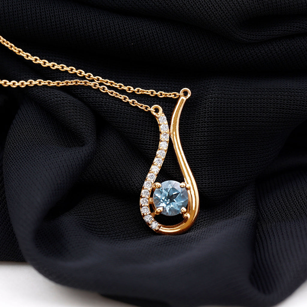 1 CT Sky Blue Topaz and Diamond Teardrop Pendant Necklace Sky Blue Topaz - ( AAA ) - Quality - Rosec Jewels