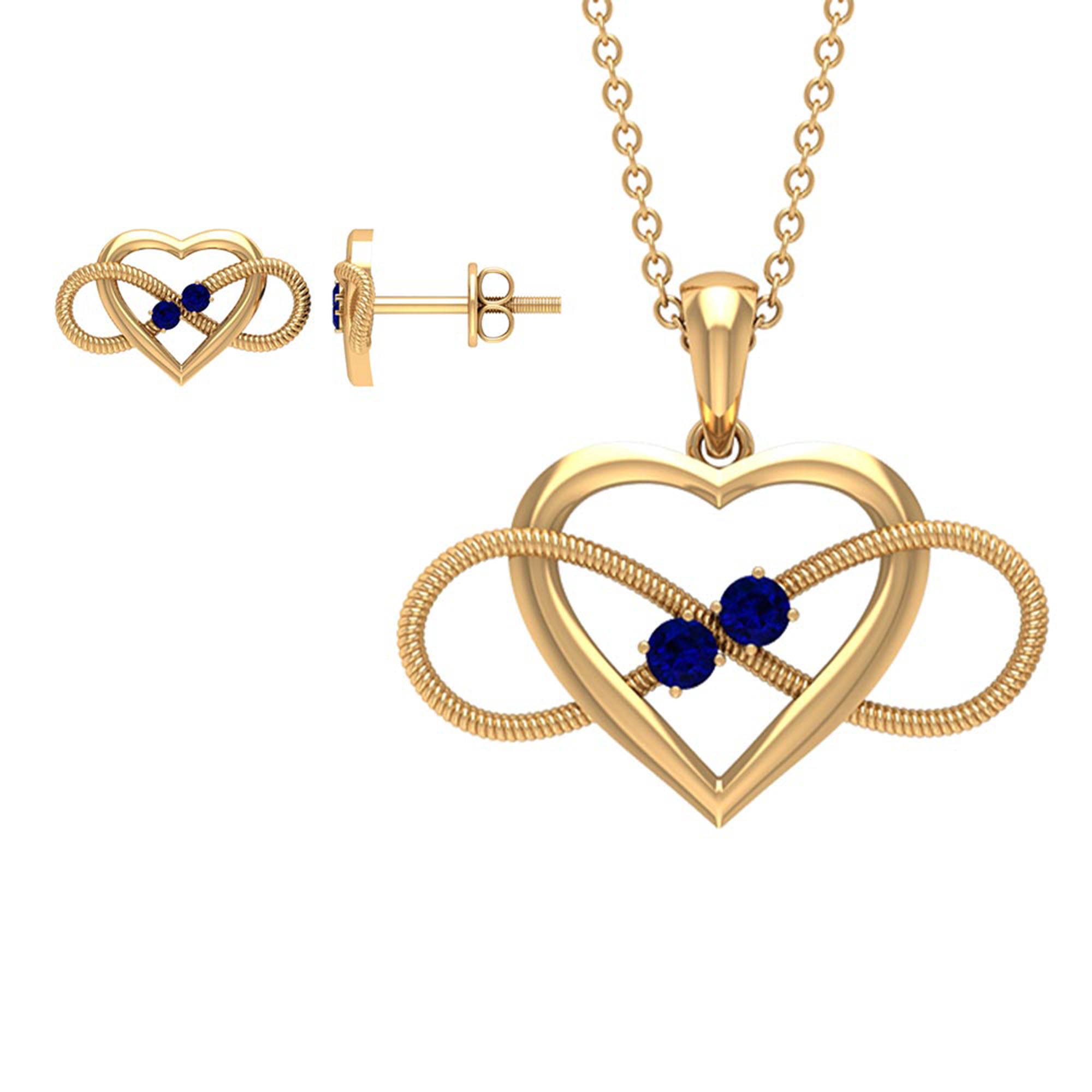 Lab Grown Blue Sapphire Infinity Heart Jewelry Set Lab Created Blue Sapphire - ( AAAA ) - Quality - Rosec Jewels