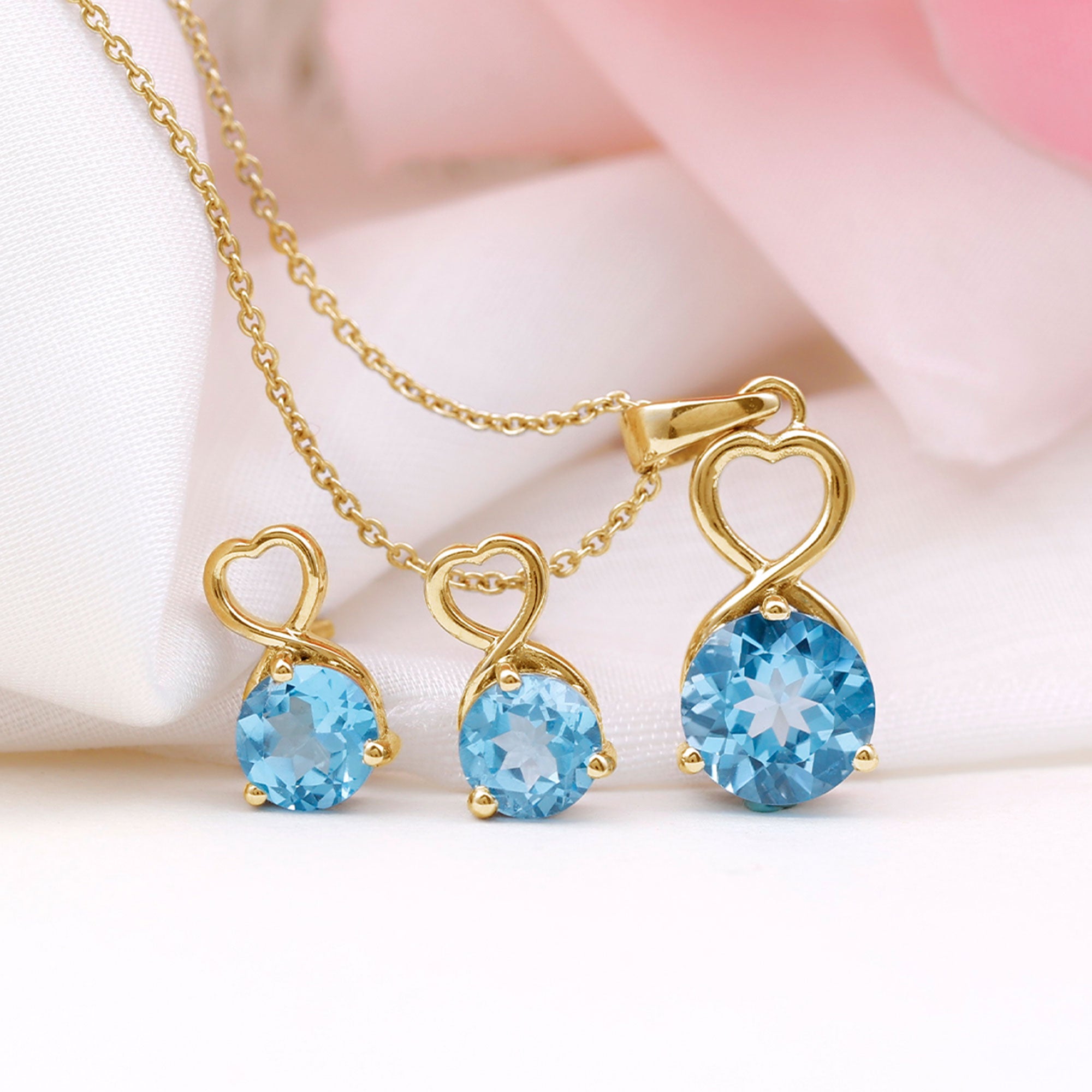 4 CT Swiss Blue Topaz Solitaire Heart Shape Jewelry set Swiss Blue Topaz - ( AAA ) - Quality - Rosec Jewels