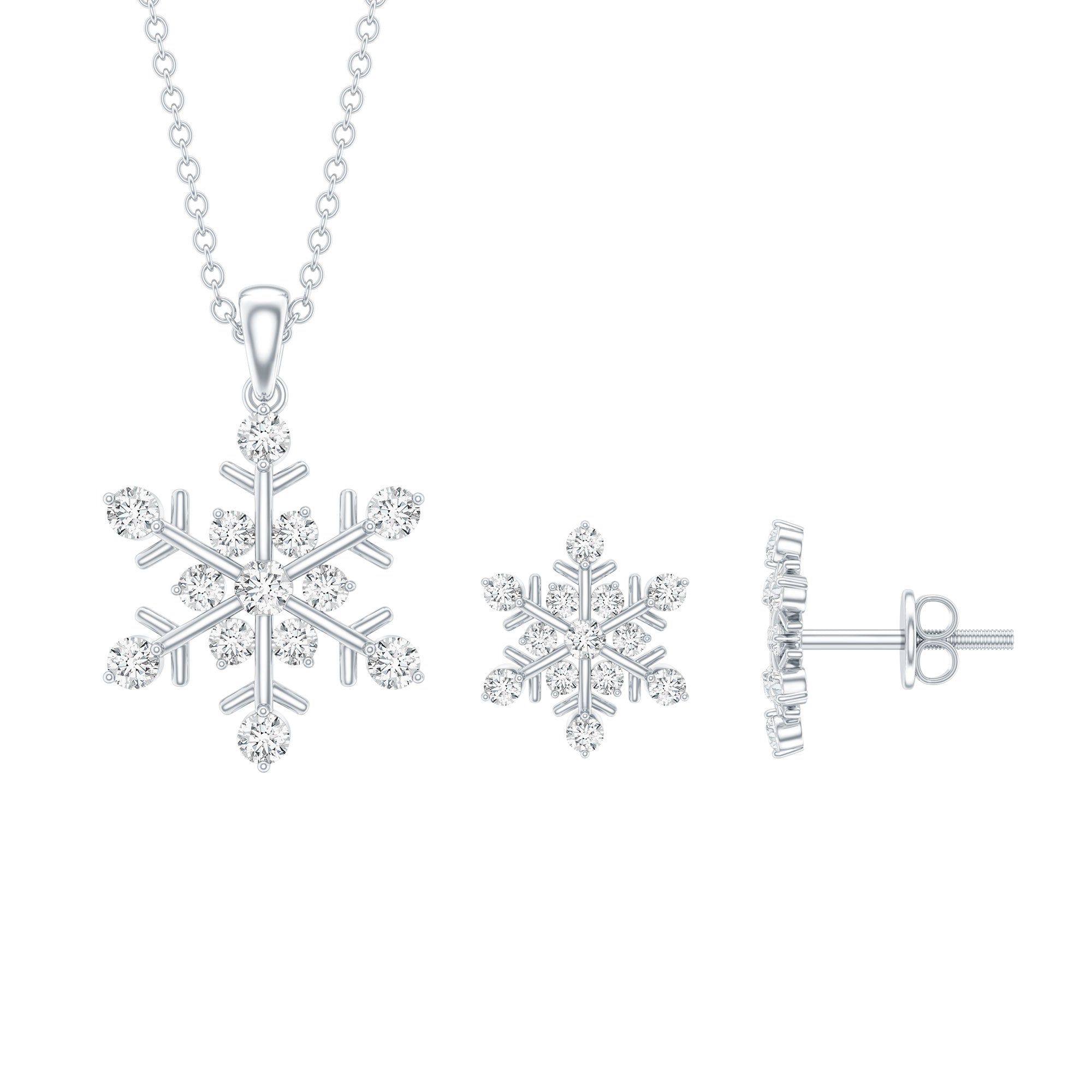 Certified Moissanite Snowflake Jewelry Set For Christmas D-VS1 - Rosec Jewels